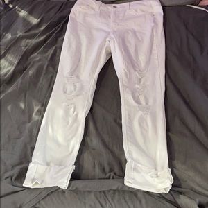 White cuffed ripped jeans